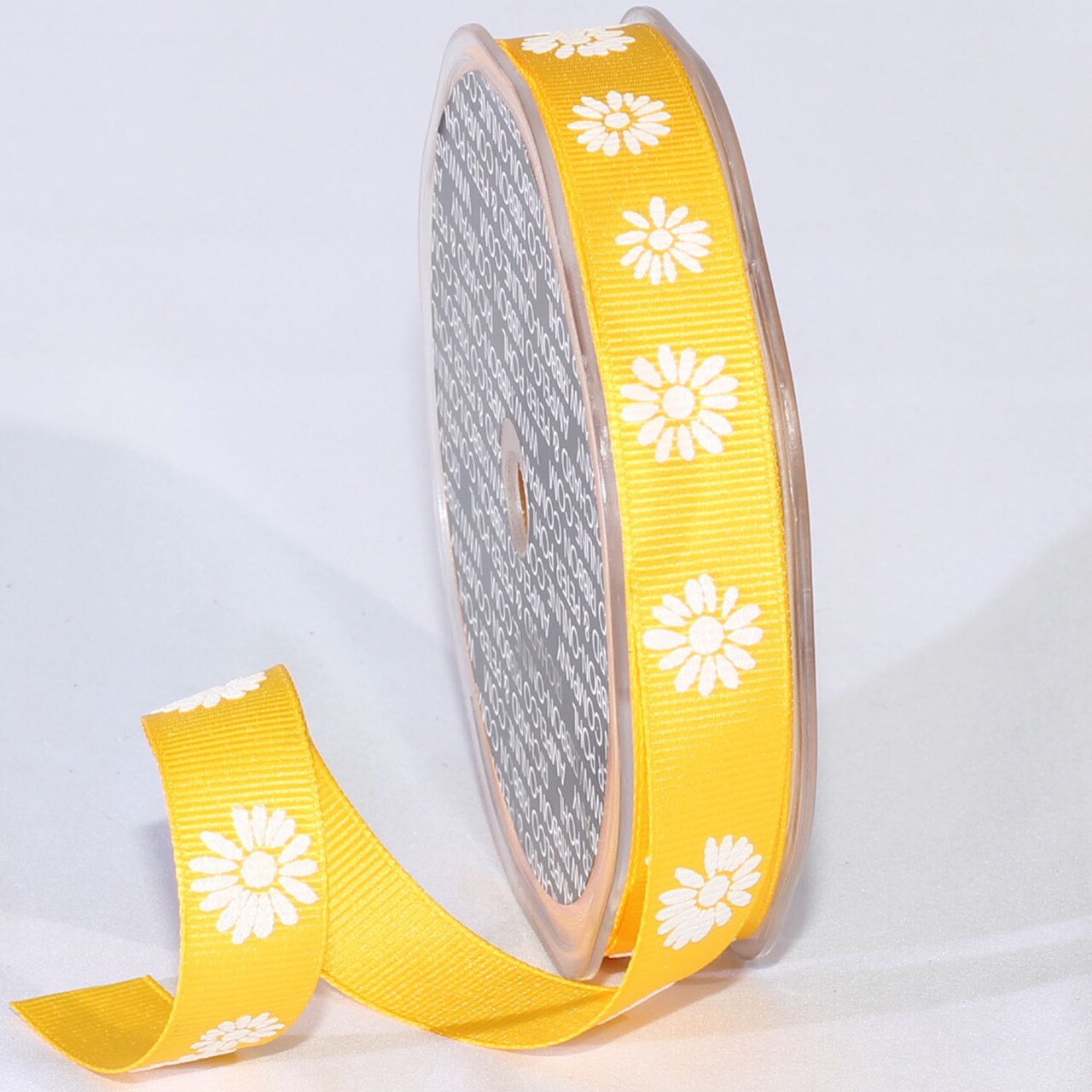 The Ribbon People Set of 4 Yellow Woven Edge Craft Ribbons with White Flower 0.625" X 88 Yards